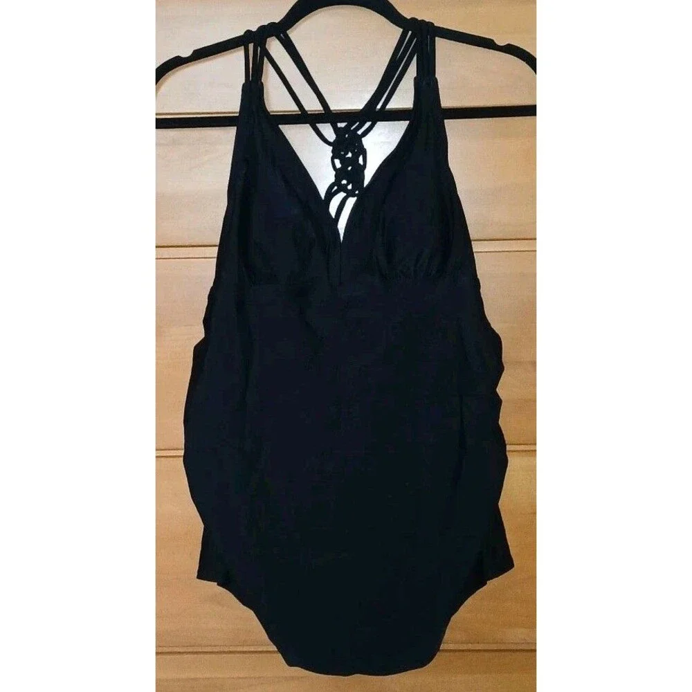 NWT LIZ LANGE Womens M Maternity Swim Tankini Braided Black Top ONLY Molded Cups